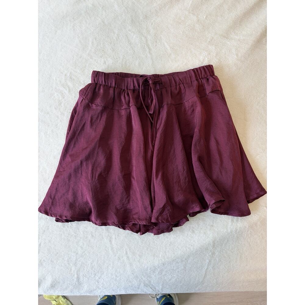 She + Sky Women’s Burgundy Flowy Shorts Skort Elastic High Waisted Boho Size S